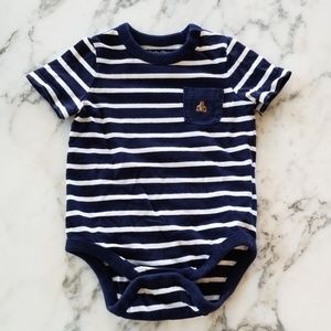 Blue/White Shirt Sleeve Onesies, Size 6-12Months